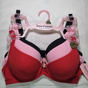 3 Pack JUICY COUTURE Sexy Push Up Bra 36B NWT Red Pink Valentines